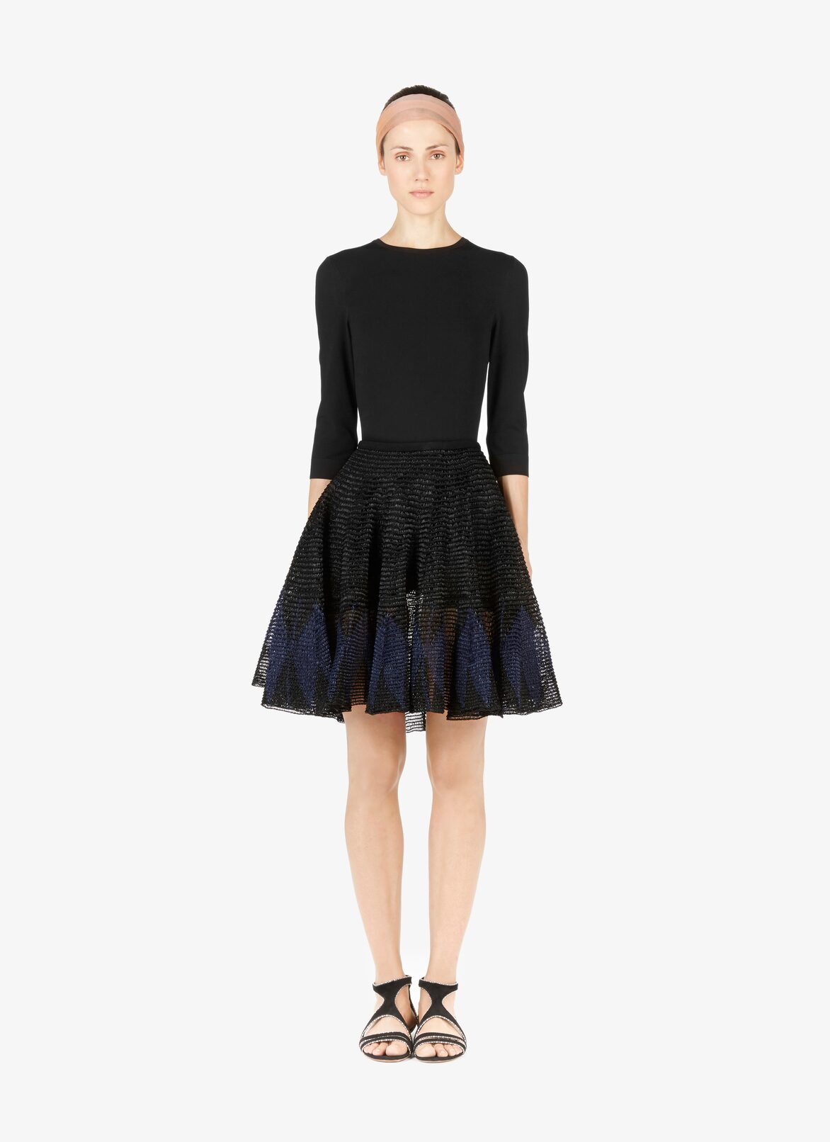 Flared Raffia-Effect Skirt ALAÏA BLACK/BLUE FLARED RAFFIA-EFFECT SKIRT